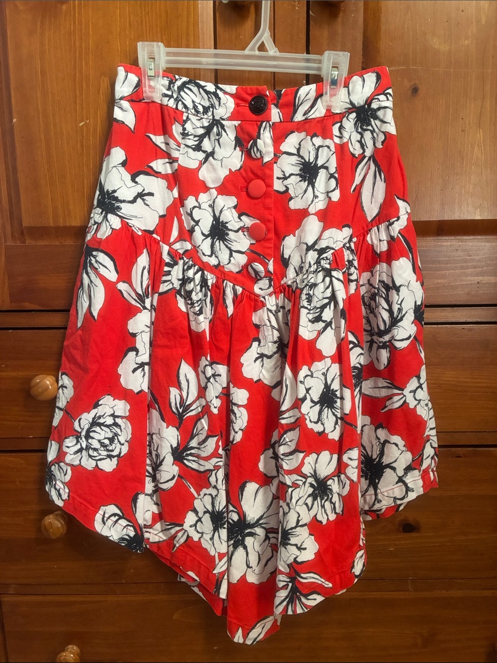Marissa Webb Red Floral Button-Front Circle Skirt RTR
